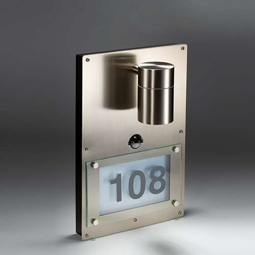 stainless steel house number light with a motion sensor